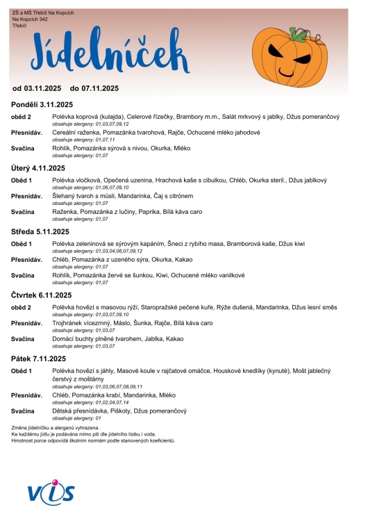 Jídelníček 3. - 7. 11.