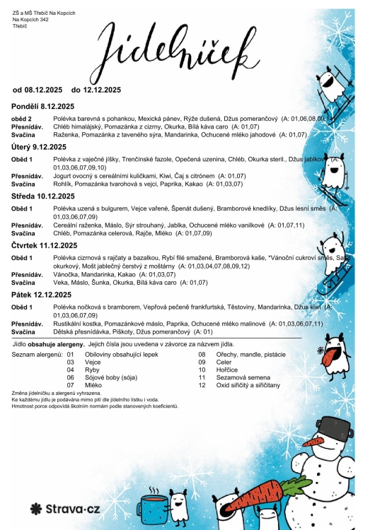 Jídelníček 8. - 12. 12.