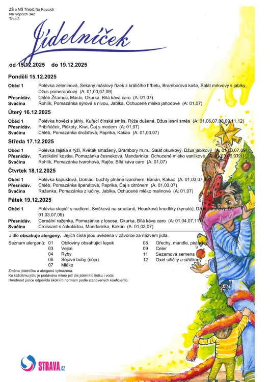 Jídelníček 15. - 19. 12.