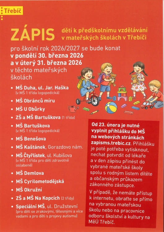 Zápis do MŠ pro školní rok 2026 - 2027