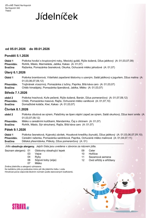 Jídelníček 5. - 9. 1.