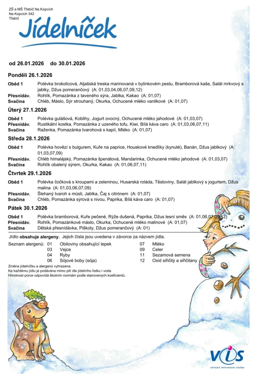 Jídelníček 26. - 30. 1.