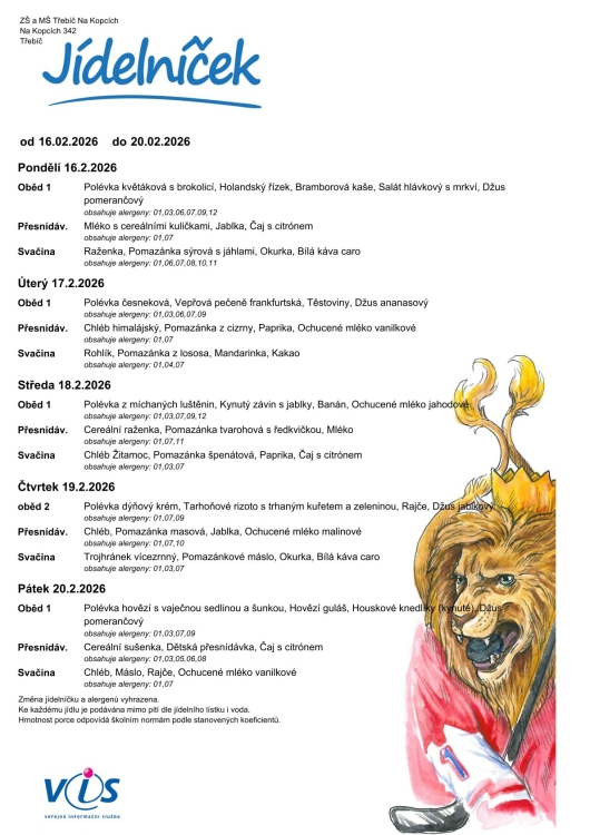 Jídelníček 16. - 20. 2.