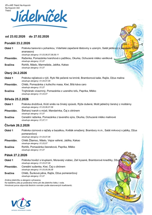 Jídelníček 23. - 27. 2.