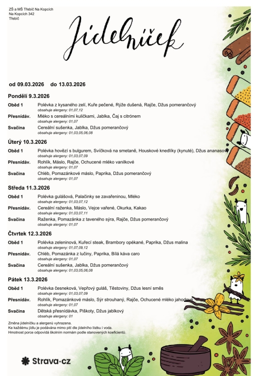 Jídelníček 9. - 13. 3.