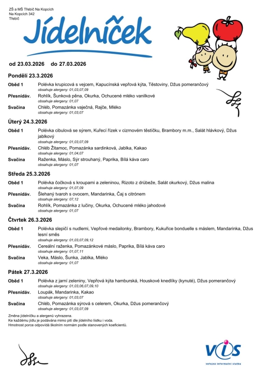 Jídelníček 23. - 27. 3.