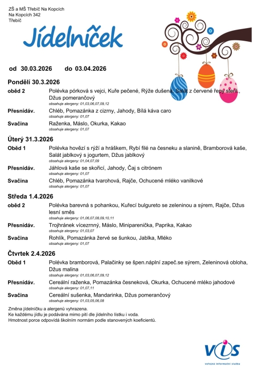 Jídelníček 30.3. - 2.4.