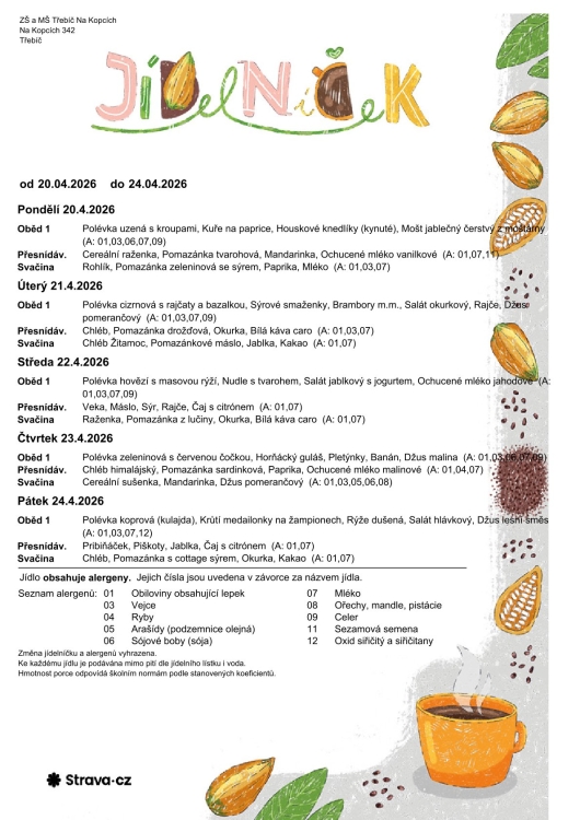 Jídelníček 20. - 24. 4.