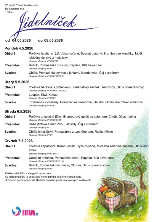Jídelníček 4. - 8. 5.