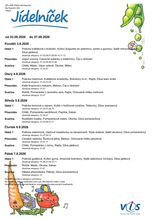 Jídelníček 3. - 7. 8.