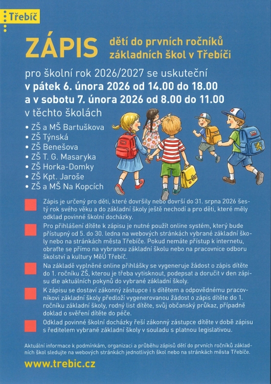 Zápis do první třídy pro školní rok 2026 - 2027