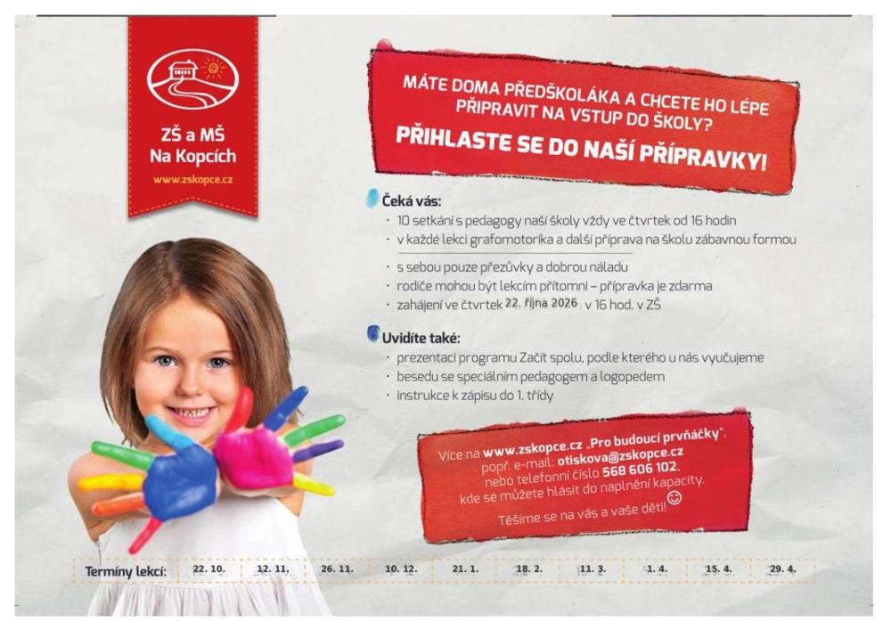 Přijímáme přihlášky do PŘÍPRAVKY PRO PŘEDŠKOLÁKY