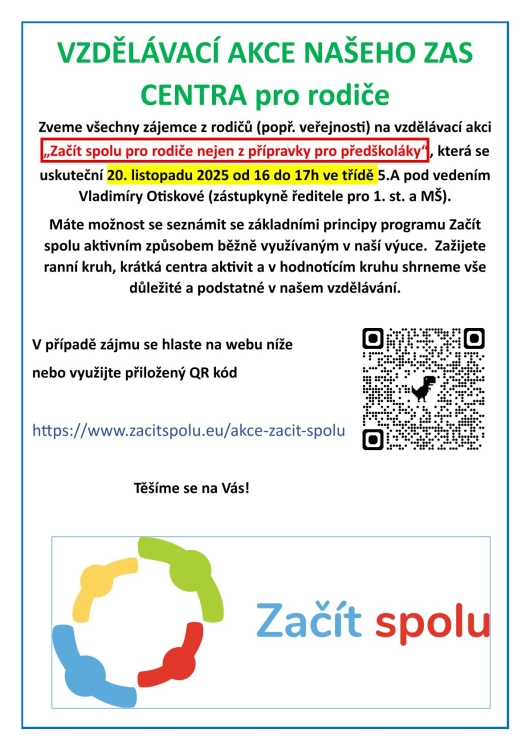 Akce ZaS centra "Začít spolu pro rodiče nejen z přípravky pro předškoláky" 20. 11. 2025