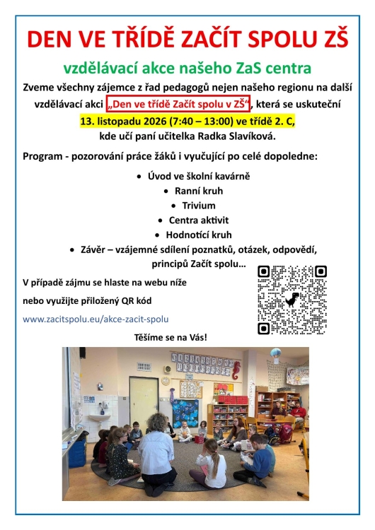 Vzdělávací akce "Den ve třídě Začít spolu ZŠ" 13. 11. 2026