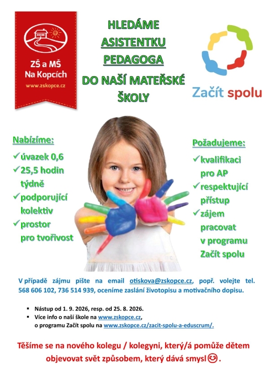 Hledáme asistentku pedagoga do mateřské školy