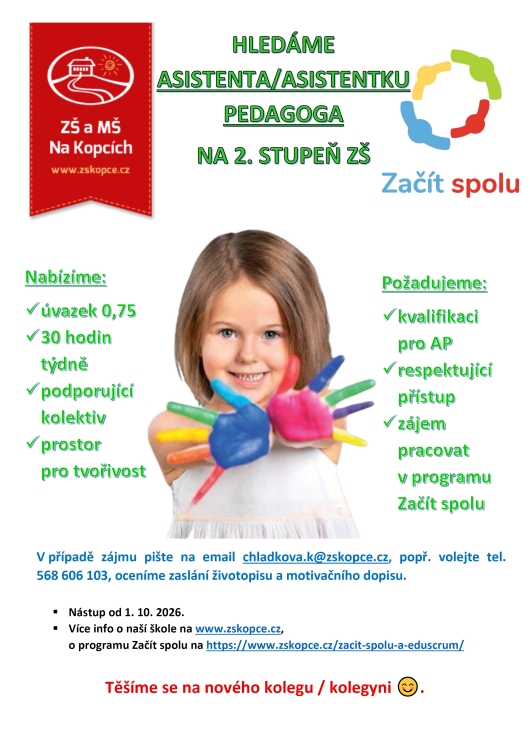 Hledáme asistenta/asistentku pedagoga na 2. st.