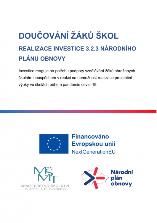 Realizace doučování jako investice Národního plánu obnovy - "Financováno Evropskou unií - Next Generation EU"
