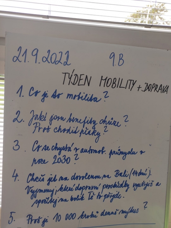 Týden mobility v hodině zeměpisu v 9. B